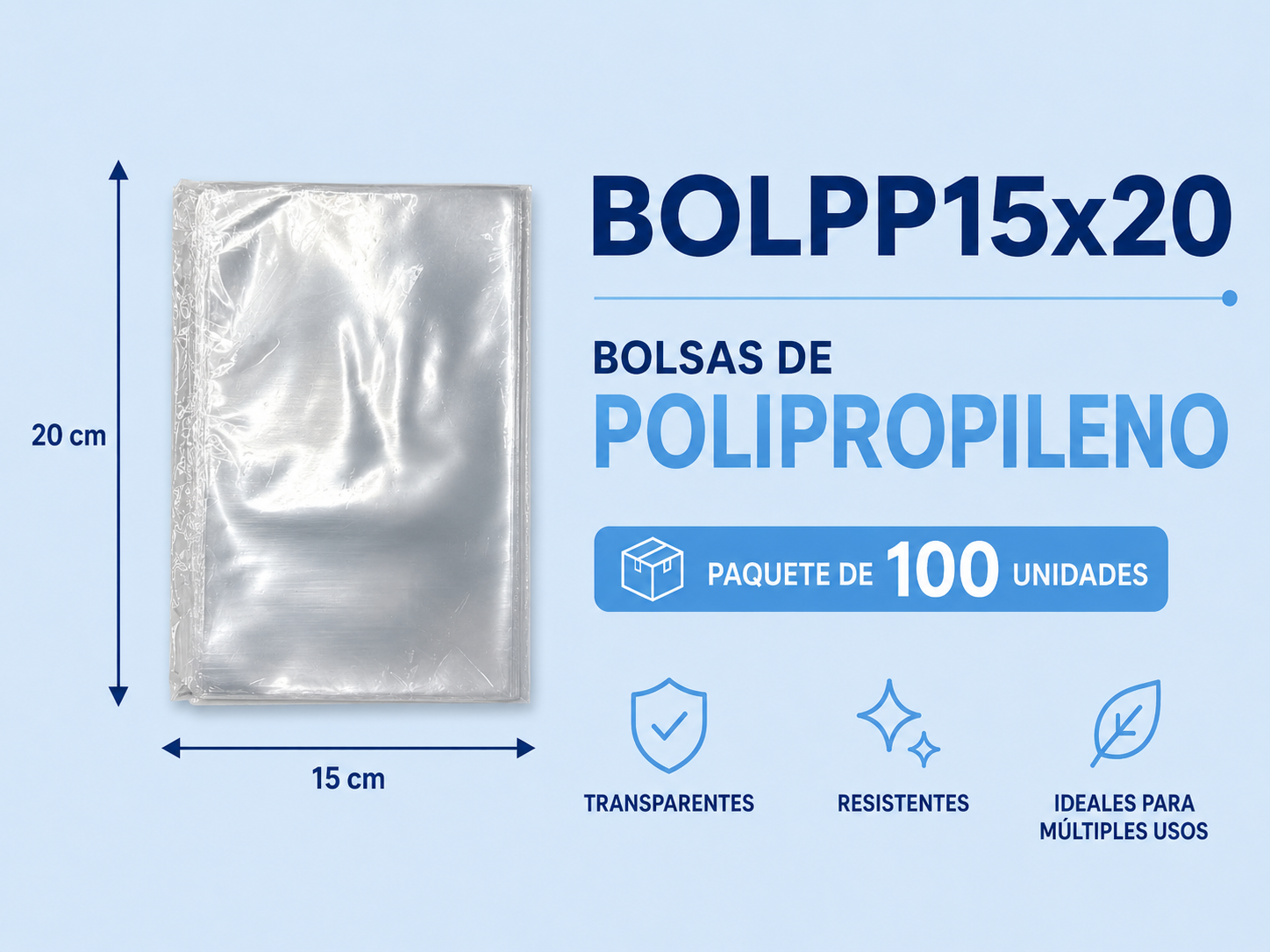 Bolsitas de polipropileno transparentes PACK POR 100u. Medida 15x20cm Recomendado vaso200, cepiva200 