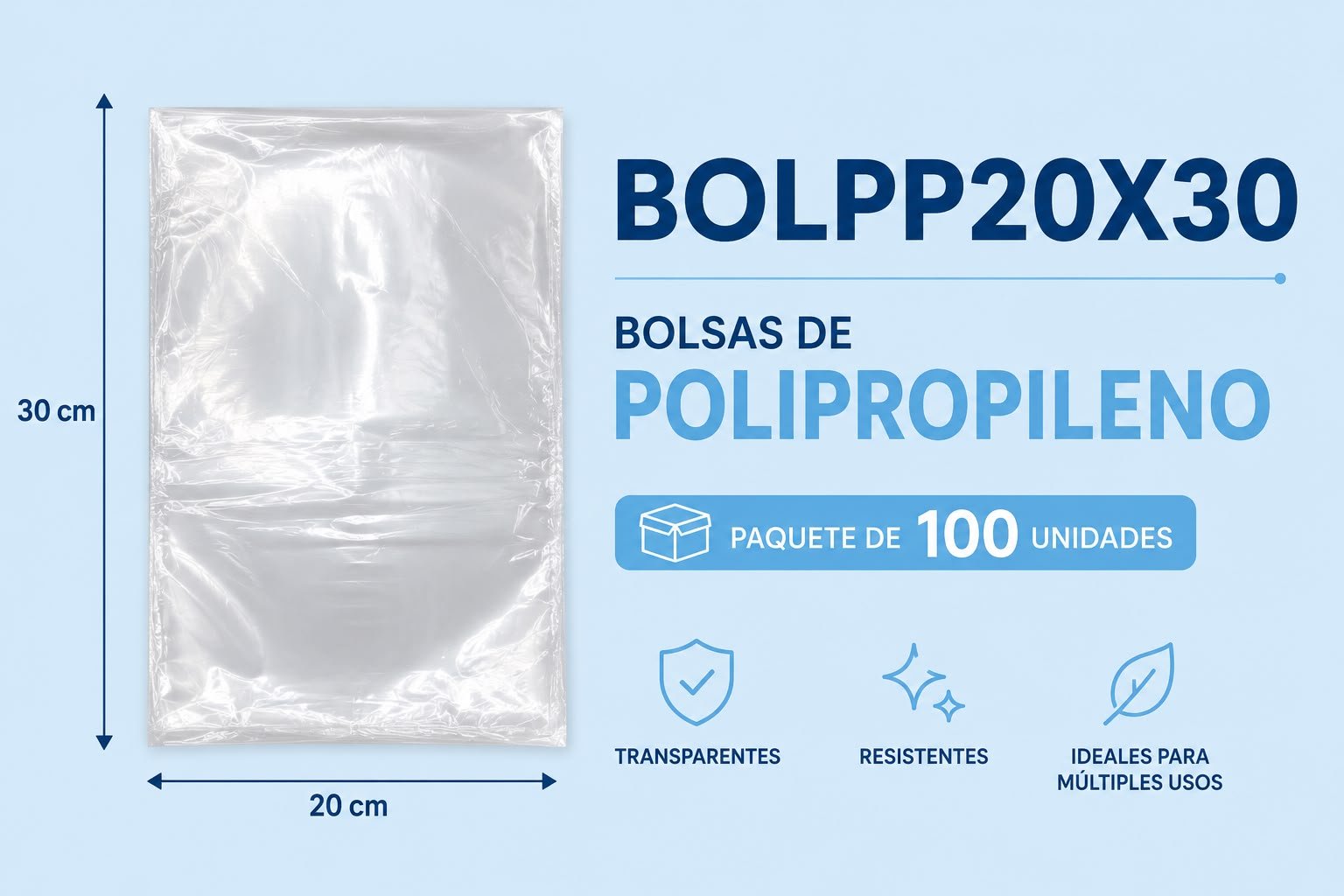 Bolsitas de polipropileno transparentes. Medida 20x30cm PACK POR 100u 